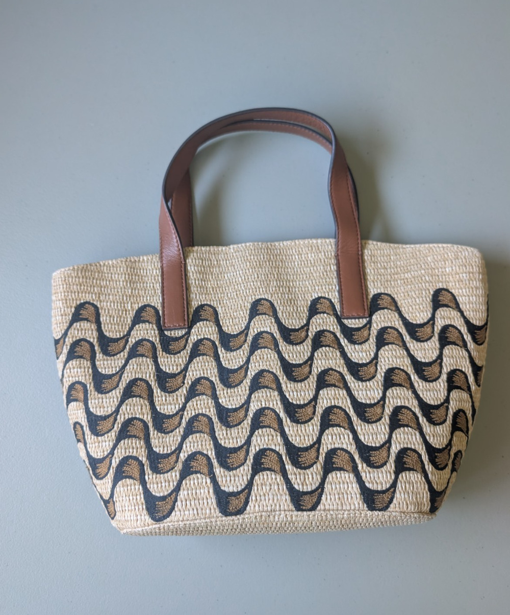 New Farm Rio Small Wave Raffia Basket Tote Bag 8.5'' x 14''